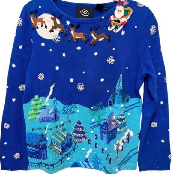 Michael Simon Vintage Christmas Village Sweater Size Medium - Picture 1 of 8